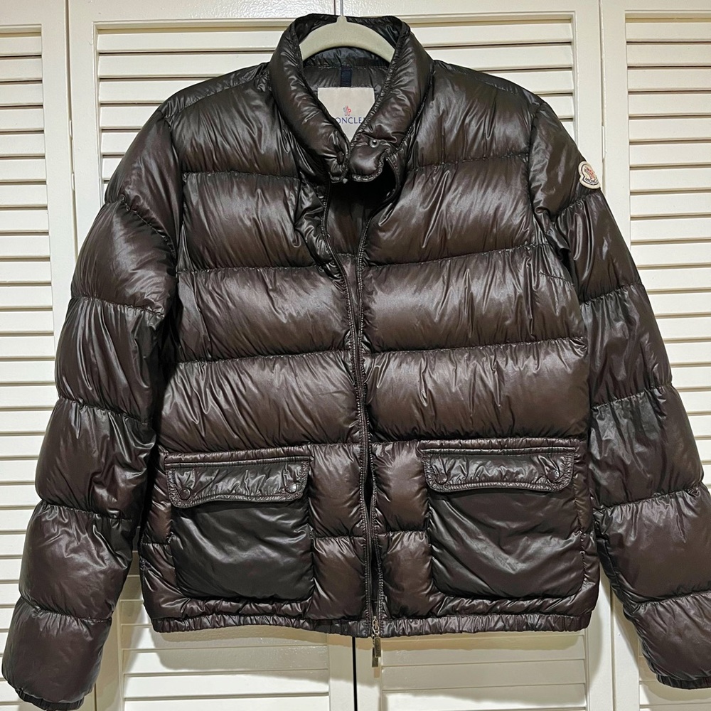 Brown Moncler puffer jacket